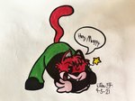 anthro ass_up clothing fur hair jack-o'_pose male pose smile solo tail text thenamesellen bandai_namco mappy goro_(mappy) domestic_cat felid feline felis mammal 4:3 hi_res traditional_media_(artwork)