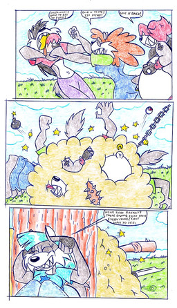 anthro belly blue_hair clothing female group hair male outside overweight shirt speech_bubble tail text topwear virus-20 wendy_wolf_(virus-20) canid canine canis domestic_dog mammal wolf 2008 comic english_text