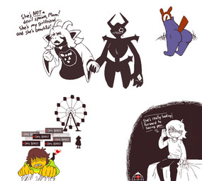anthro big_butt birdcage blush bodily_fluids butt crying dialogue duo female hand_holding male male/female tears tears_of_joy text signirsol deltarune undertale undertale_(series) asriel_dreemurr_(god_form) berdly kris_dreemurr noelle_holiday roaring_knight tao_(deltarune) avian bird bovid caprine darkner goat human mammal shadow_creature soul_(undertale) 2025 english_text