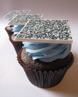 brown_background cupcake food gradient_background humor not_furry qr_code real shadow simple_background white_background zero_pictured unknown_artist montreal_science_centre grandfathered_content