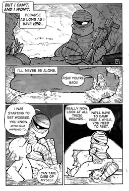 cave dialogue duo eyes_closed female gun hug machine_gun male male/female nude partially_submerged ranged_weapon sitting sound_effects speech_bubble text text_box underground weapon wraps blattarieva nuclear_throne fish_(nuclear_throne) rebel_(nuclear_throne) aquatic cyclops humanoid mummy scalie undead comic english_text greyscale hi_res monochrome