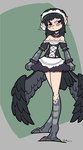 annoyed biped black_body black_clothing black_dress black_feathers black_hair black_talons black_wings blush blush_lines bracelet breasts cleavage clothed clothed_female clothed_humanoid clothing clothing_pull dress eye_through_hair eyebrow_through_hair eyebrows feathered_wings feathers female female_humanoid front_view frown furrowed_brow green_background hair humanoid_pointy_ears jewelry looking_aside looking_away maid_apron maid_headdress maid_uniform medium_hair pointy_ears scowl scuted_arms scuted_legs scutes shirt_collar simple_background skinny_female skinny_humanoid small_breasts solo spread_wings standing tail tail_feathers text thin_calves thin_thighs translucent translucent_hair uniform wings magra215 korra_korax_(magra215) animal_humanoid avian avian_humanoid humanoid winged_humanoid 2025 artist_name colored digital_drawing_(artwork) digital_media_(artwork) english_description flat_colors full-length_portrait hi_res portrait
