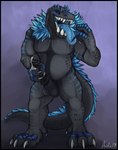 anthro balls barazoku belly big_belly black_penis black_sclera blue_eyes blue_markings bodily_fluids cum cum_on_hand cum_on_penis foreskin front_view genital_fluids genitals grey_balls grey_body humanoid_genitalia humanoid_penis hybrid_genitalia hybrid_penis long_tongue looking_at_viewer male markings masturbation medial_ring medial_ringed_humanoid_penis medial_ringed_hybrid_penis muscular muscular_anthro muscular_male narrowed_eyes nude open_mouth overweight overweight_anthro overweight_male pecs penile penile_masturbation penis saliva saliva_string solo standing tongue tongue_out acidic capcom monster_hunter kage6415 anjanath brute_wyvern absurd_res full-length_portrait hi_res portrait