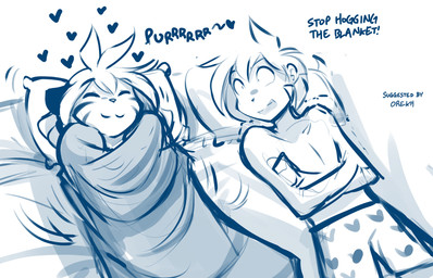 anthro bed bedding blanket boxers_(clothing) clothed clothing cold dialogue duo eyes_closed female fur furniture heart_boxers heart_clothing heart_symbol heart_underwear humor male on_bed purring rolling shaking shivering sleeping smile striped_body striped_fur stripes text topless under_covers underwear wrapped_up conditional_dnp tom_fischbach twokinds flora_(twokinds) trace_legacy felid human keidran mammal pantherine tiger 2020 adobe_photoshop_(artwork) blue_and_white digital_media_(artwork) english_text hi_res monochrome sketch