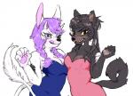 blue_clothing blue_dress breasts cleavage clothed clothing devious dress duo female hair looking_at_viewer pink_clothing pink_dress strapless_clothing strapless_dress peachtwinkle canid canine mammal together_(disambiguation)