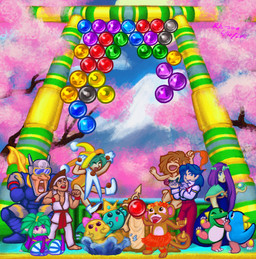 accessory bikini blue_body blue_hair blush brown_body brown_eyes brown_fur brown_hair bubble claws cloak clothing crown eyewear female feral fur gameplay_mechanics goggles green_body green_hair group hair hat headband headgear headwear keikogi male martial_arts_uniform one_eye_closed open_mouth pink_body purple_eyes purple_hair ribbons sportswear swimwear two-piece_swimsuit undressing white_body yellow_body ra-ooo bubble_bobble bust-a-move mythology sonic_blast_man square_enix taito bob_(bubble_bobble) bub_(bubble_bobble) chap_(bust-a-move) jack_(bust-a-move) luna_(bust-a-move) marina_(bust-a-move) musashi_(bust-a-move) paya-paya pitch_(bust-a-move) priccio super_sonic_blast_man twinkle_(bust-a-move) dragon haplorhine human mammal monkey mythological_creature mythological_scalie primate scalie