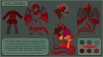 animal_genitalia duo feathered_wings feathers fluffy genitals glowing glowing_eyes male red_eyes sheath solo tail wings chibity mythology kelushan demon dragon mythological_creature mythological_scalie scalie model_sheet