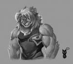 abs anthro biceps clothing fur kemono looking_at_viewer male muscular muscular_anthro muscular_male nipple_zipper nipples pecs shirt simple_background solo tank_top top_tank_meme topwear wolfmalro meme_clothing felid lion mammal pantherine 2017 digital_media_(artwork) hi_res meme monochrome