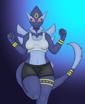 anthro anthrofied big_breasts blue_body boy_shorts breasts clothed clothing crop_top female midriff navel neck_tuft open_mouth red_sclera shirt smile tail tail_tuft topwear tuft underwear zarvale nintendo pokemon generation_2_pokemon generation_3_pokemon legendary_pokemon lugia pokemon_(species) shadow_lugia shadow_pokemon hi_res