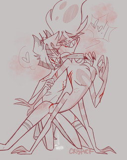 bite_mark blood bodily_fluids clothing cum duo femboy fur genital_fluids gore heart_symbol knife knife_play legwear male male/male multicolored_body multicolored_fur scar sharp_teeth teeth thigh_highs cryfvck hazbin_hotel hellaverse alastor_(hazbin_hotel) angel_dust demon hi_res
