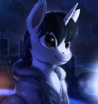 black_hair brown_eyes clothing feral fur hair hoodie horn male outside raining smile solo topwear white_body white_fur rodrigues404 hasbro my_little_pony mythology fan_character equid equine mammal mythological_creature mythological_equine unicorn animated short_playtime