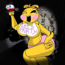anthro beakless bib big_breasts big_butt breasts butt clothing curvy_figure dark female huge_breasts machine non-mammal_breasts one_eye_closed open_mouth panties rosy_cheeks sharp_teeth solo teeth underwear voluptuous wide_hips blpanda five_nights_at_freddy's five_nights_at_freddy's_2 scottgames toy_chica_(fnaf) animatronic avian bird chicken galliform phasianid robot 1:1