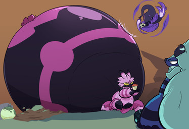 cast_shadow colored_fire fire fur gate green_sclera group hair hyper hyper_abdomen hyper_inflation immobile inflation orange_sky purple_fire sky white_body white_fur white_hair areoants palworld pocketpair arachnid arthropod bastigor bovid caprine goat mammal mozzarina pal_(species) sootseer_(pal) spider tarantriss 2025 hi_res