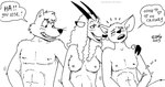 anthro blush bodily_fluids breasts cum dialogue female fur genital_fluids group hair horn licking licking_lips licking_own_lips male nipples nude orgasm text tongue trio whiskers tegerio bruce_(tegerio) dani_(tegerio) rex_(tegerio) antelope bovid canid canine canis domestic_dog kangaroo macropod mammal marsupial 2023 black_and_white english_text monochrome herm_(lore)