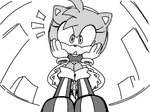 accessory anthro boots camel_toe clothed clothing crouching female footwear gloves hand_on_face handwear headband looking_at_viewer panties panty_shot shoes underwear upskirt mario-grant sega sonic_the_hedgehog_(series) amy_rose eulipotyphlan hedgehog mammal 2022 dithering greyscale monochrome