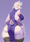 anthro big_breasts big_butt breasts butt clothing female floppy_ears garter_straps horn lignerie long_ears looking_at_viewer looking_back looking_back_at_viewer mature_female panties purple_clothing red_eyes short_tail solo tail thick_thighs underwear wide_hips hoja_dp undertale_(series) toriel boss_monster_(undertale) bovid caprine goat mammal absurd_res hi_res