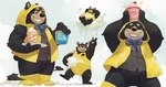 anthro biped black_body black_fur black_nose bow_tie clothing cloud coat eyes_closed female fur raincoat simple_background sitting slightly_chubby solo topwear bernie_burr breeze_in_the_clouds nimbo_(breeze_in_the_clouds) bear mammal 2023 hi_res