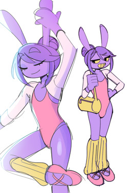 anthro ballerina_shoes big_ears clothing female footwear fur gym_bag hair hair_bun humanoid_hands leg_warmers legwear leotard pink_clothing pink_footwear pink_leotard pink_shoes purple_body purple_fur purple_hair shoes simple_background solo tied_hair white_background yellow_bag yellow_clothing yellow_leg_warmers yellow_legwear lyssahh glitch_productions the_amazing_digital_circus gooseworx's_post-transition_jax_design jax_(tadc) lagomorph leporid mammal rabbit 2026 absurd_res digital_drawing_(artwork) digital_media_(artwork) english_description hi_res trans_(lore) trans_woman_(lore)