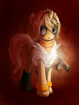 female feral gun hair horn horror_(theme) magic_user messy_hair open_mouth ranged_weapon solo weapon averagedraw hasbro konami my_little_pony mythology silent_hill heather_mason equid equine mammal mythological_creature mythological_equine unicorn