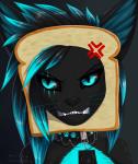 angry annoyed anthro black_body black_fur black_hair black_nose black_sclera blue_body blue_eyes blue_fur blue_hair bread collar condom female food fur hair humor in_bread pun sexual_barrier_device sharp_teeth simple_background solo teeth visual_pun whiskers coyrin cat_breading kisha domestic_cat felid feline felis mammal hi_res meme reaction_image