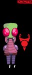 2_fingers antennae_(anatomy) backpack big_eyes black_boots black_clothing black_footwear boots clothing fingers footwear gloves green_body green_skin handwear irken_armada_logo pink_clothing pink_shirt pink_topwear red_eyes shirt shoes topwear chromulus invader_zim nickelodeon alien humanoid irken alpha_channel