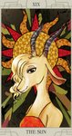 anthro card card_template female fortune_telling horn major_arcana roman_numeral smile solo tarot tarot_card text the_sun_(tarot) cldht1 disney zootopia gazelle_(zootopia) antelope bovid gazelle mammal 2016 english_text hi_res