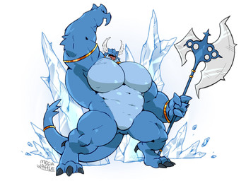 anthro axe big_muscles big_pecs greataxe male melee_weapon muscular pecs solo tail weapon megawaffle mythology tarchon angel dragon mythological_creature mythological_scalie scalie hi_res