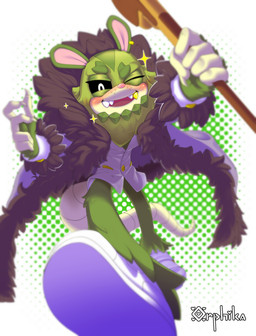 anthro beard biped black_sclera cane claws clothed clothing coat collared_shirt dress_shirt ear_piercing ear_ring eyebrows facial_hair footwear front_view fur gold_(metal) gold_tooth green_beard green_body green_facial_hair green_fur holding_cane holding_object looking_at_viewer male one_eye_closed open_mouth piercing pink_nose ring_piercing shirt solo sparkles teeth topwear white_clothing white_coat white_footwear white_shirt white_topwear wink winking_at_viewer orphika idw_publishing sega sonic_the_hedgehog_(comics) sonic_the_hedgehog_(idw) sonic_the_hedgehog_(series) clutch_the_opossum american_opossum mammal marsupial 2025 absurd_res hi_res