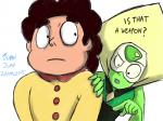 clothing duo female gem invasion_of_privacy male not_furry pajamas jumpjump cartoon_network steven_universe peridot_(steven_universe) steven_quartz_universe alien alien_humanoid gem_(species) human humanoid mammal peridot_(gem_species) 4:3