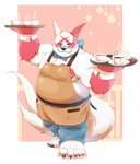 anthro apron beverage black_nose bottomwear clothing coffee container cup eyewear fur glasses humanoid_hands male one_eye_closed overweight overweight_anthro overweight_male pants red_body red_fur solo white_body white_fur wink aotoaka nintendo pokemon generation_3_pokemon pokemon_(species) zangoose 2021 absurd_res hi_res