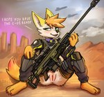 andromorph anthro anti_material_rifle clothing collar genitals intersex military_clothing military_uniform presenting presenting_pussy pussy solo spread_legs spreading uniform mr.albafox helldivers albafox hi_res