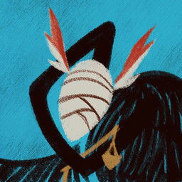 ambiguous_gender bandage bandaged_head black_body black_feathers blue_background feathers feral red_ears simple_background solo losteyrie lobotomy_corporation project_moon bird_of_judgement abnormality_(project_moon) avian bird 1:1 2025 animated animated_gif frame_by_frame icon loop short_playtime