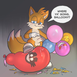 2_tails anthro balloon balloon_fetish balloon_popping balls biped blue_eyes blush bodily_fluids clothing countershading cum dialogue dramatic_lighting footwear fur genital_fluids genitals glans gloves grey_background handwear holding_object humanoid_genitalia humanoid_penis inflatable male mostly_nude mostly_nude_anthro mostly_nude_male multi_tail penis pink_glans popped_balloon print_balloon raised_leg shoes simple_background smug solo speech_bubble standing stomping sweat tail text white_balls white_body white_countershading white_penis yellow_body yellow_fur young young_anthro young_male badipoki nintendo pokemon sega sonic_the_hedgehog_(series) dr._eggman miles_prower canid canine fox generation_1_pokemon gengar mammal pokemon_(species) 1:1 absurd_res english_text hi_res