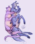 alien andalite animorphs belly blue_body blue_fur c_rowles_(artist) cuddling duo eyestalks female fur hooves purple_body purple_fur size_difference sleeping slightly_chubby taur