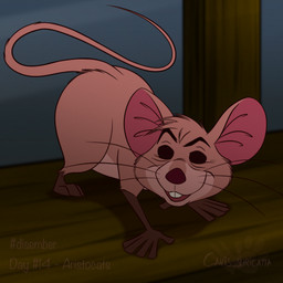 all_fours black_eyes buckteeth feral fur head_turned male nude open_mouth paws smile solo tail teeth text toony whiskers atimon disney the_aristocats the_great_mouse_detective basil_(disney) mammal mouse murid murine rodent 1:1 2023 signature