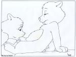 anthro duo erection fellatio female female_penetrated genitals male male/female male_penetrating male_penetrating_female oral oral_penetration penetration penile penis reclining sex simple_background white_background young young_anthro desiree_lee care_bears bear mammal 2000 black_and_white monochrome