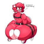 anthro big_breasts big_butt breasts butt clothing dialogue female footwear fur huge_butt looking_back red_body red_fur shoes simple_background solo text thick_thighs white_background omegabrawl epic_games fortnite cuddle_team_leader meggy_(omegabrawl) bear mammal 1:1 2021 english_text