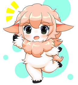 ambiguous_gender blush chibi fur green_eyes hair hooves open_mouth pink_hair semi-anthro solo white_body white_fur nakigara bovid caprine mammal sheep 2019