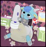 anthro blush blush_lines bodily_fluids changing_table clothing diaper erection erection_in_diaper erection_under_clothing genital_fluids heart_symbol looking_pleasured male masturbation open_mouth sex_toy sitting sitting_on_ground solo sweat sweatdrop tenting unclean_diaper urine used_diaper vibrator wand_vibrator wet_diaper window tenerius animal_crossing nintendo sherb_(animal_crossing) bovid caprine goat mammal absurd_res hi_res