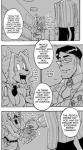 anthro canid canine canis clothed clothing comic daigaijin dialogue domestic_cat domestic_dog duo english_text eyewear felid feline felis female furryfight_chronicles glasses hi_res male mammal miho_(furryfight_chronicles) miho_barkowitz monochrome shun_gonfano text tongue tongue_out whiskers