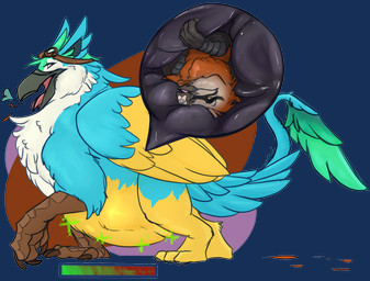 abdominal_bulge ambiguous_gender ambiguous_pred ambiguous_prey bandage bandage_on_beak beak belly big_belly black_beak black_insides blue_background blue_body blue_feathers brown_body brown_feathers cutaway duo eyewear eyewear_on_head feathered_wings feathers feet feral feral_pred feral_prey gameplay_mechanics goggles goggles_on_head green_body green_feathers grey_insides grey_pawpads gui healing healing_vore health_bar heart_symbol inside_stomach internal leg_markings markings open_beak open_mouth oral_vore orange_eyes pawpads scuted_feet scutes simple_background socks_(marking) soft_vore tail talons tan_body tan_feathers toes transparent_background vore white_body white_feathers wings yellow_body yellow_eyes yellow_feathers kuiko mythology coulias accipitrid accipitriform avian bearded_vulture bird gryphon mythological_avian mythological_creature old_world_vulture vulture alpha_channel