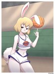 absurd_res anthro ball basketball_(ball) basketball_uniform blonde_hair bottomwear breasts buckteeth carrot_(one_piece) cleavage clothed clothing cosplay cotton_tail crop_top crossover crossover_cosplay english_text female fluffy fluffy_tail hair hi_res lagomorph leporid lola_bunny looney_tunes mammal midriff minkmen_(one_piece) navel one_piece rabbit shirt shorts simmsyboy solo space_jam sportswear tail tank_top teeth text text_on_clothing text_on_shirt text_on_tank_top text_on_topwear topwear tune_squad_outfit tune_squad_outfit_(1996) uniform warner_brothers