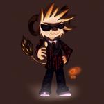 1:1 anthro bovid brown_background caprine chibi clothed clothing eyewear gesture gf hand_gesture hand_on_hip male mammal simple_background solo sunglasses thumbs_up