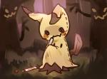 ambiguous_gender black_body detailed_background feral forest marker plant solo tree yellow_body snickerdoodles_(artist) nintendo pokemon generation_7_pokemon mimikyu pokemon_(species) 2016