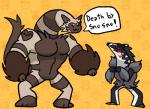 >:3 ambiguous_gender anthro anthrofied big_muscles duo humor larger_male male muscular muscular_male pokemorph size_difference smaller_ambiguous what worried blitzdrachin conditional_dnp nintendo pokemon heartberry furret generation_2_pokemon generation_8_pokemon mammal mustelid obstagoon pokemon_(species) 2019