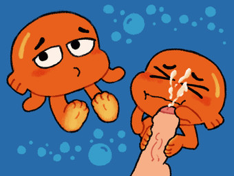 anthro bodily_fluids cum cum_on_face feet foot_fetish foot_play footjob genital_fluids genitals humanoid_genitalia humanoid_penis male penile penis sex young young_male uglypaws cartoon_network the_amazing_world_of_gumball darwin_watterson aquatic fish hi_res male_(lore)