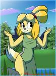 anthro clothing cloud dancing female one-piece_swimsuit outside plant solo swimwear tree water ikaribunbun animal_crossing nintendo isabelle_(animal_crossing) canid canine canis domestic_dog mammal shih_tzu toy_dog 2018 2d_animation animated frame_by_frame short_playtime