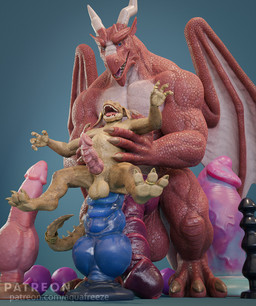 2_horns abdominal_bulge anal anal_penetration anthro balls big_penis claws dildo genitals horn huge_penis hyper hyper_genitalia hyper_penis knot male male/male muscular muscular_male non-canine_knot non-mammal_balls penetration penis saggy_balls scales sex_toy size_difference spread_legs spreading tail vein veiny_penis wings aquafreeze mythology kag_(aquafreeze) dragon kobold mythological_creature mythological_scalie scalie 3d_(artwork) digital_media_(artwork) hi_res
