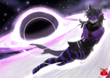 anthro belly black_bag black_bottomwear black_clothing black_hair black_hole black_skirt bottomwear clothing cosmic_background eyewear female floating flowing_hair hair legwear light neck_tuft one_eye_closed purple_clothing purple_legwear purple_stockings purple_sweater purple_topwear skirt solo space star stockings sunglasses sweater topwear tuft shuiroraijin aquatic fish requiem_shark shark tiger_shark hi_res