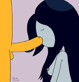 ambiguous_form balls black_hair bodily_fluids deep_throat duo erection fangs fellatio female female_penetrated genitals hair male male/female male_penetrating male_penetrating_female neck_bulge nipples not_furry on_model oral oral_penetration penetration penile penis saliva sex teeth yellow_body yellow_skin purpleprawn adventure_time cartoon_network jake_the_dog marceline_abadeer humanoid vampire animated frame_by_frame